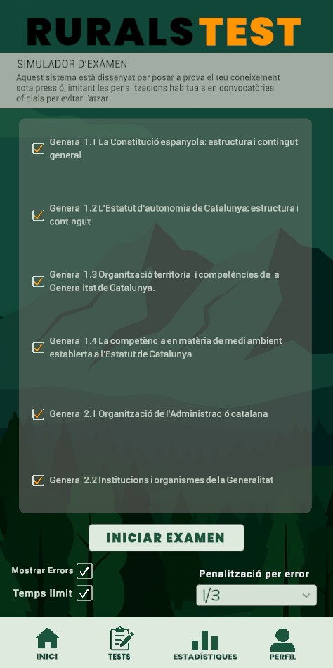 Pantalla del simulacre d'examen cronometrat